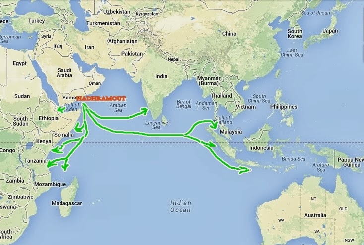 The spread of Hadhrami Sayyids across Indian ocean: a depiction. 